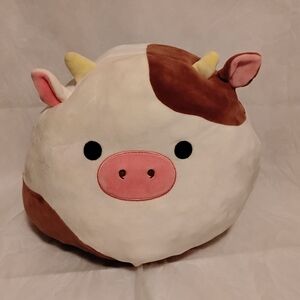 Squishmallows Cow Plush Pillow in Brown and White